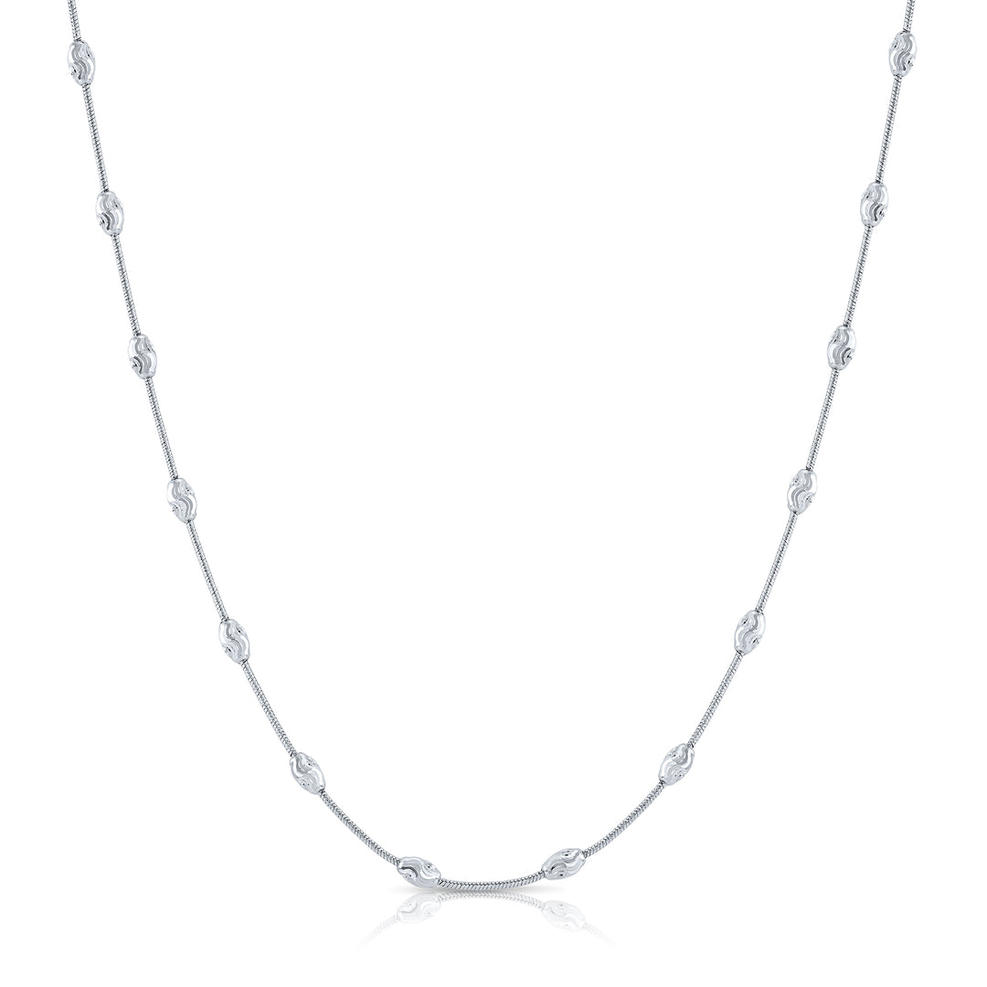 925 Diamond-Cut Beaded Oval Moon Chain - Made in Italy - Rhodium Plated Sterling Silver - LIVE SILVER PRICE