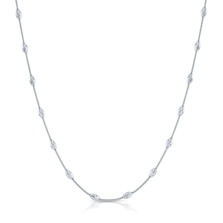 925 Diamond-Cut Beaded Oval Moon Chain - Made in Italy - Rhodium Plated Sterling Silver - LIVE SILVER PRICE