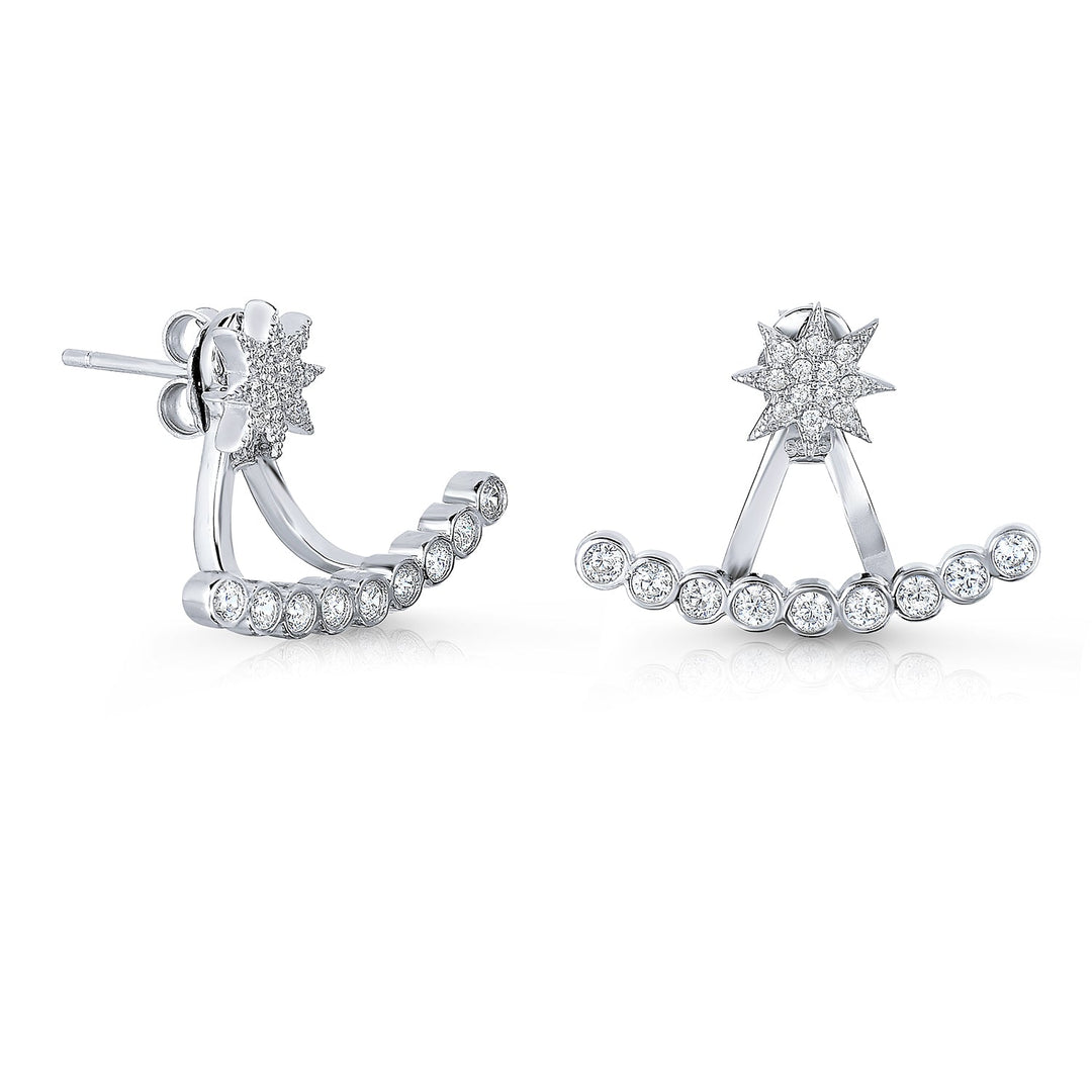 Sterling Silver Cubic Zirconia Starburst Front-Back Stud and Ear Jacket Drop Earring Set