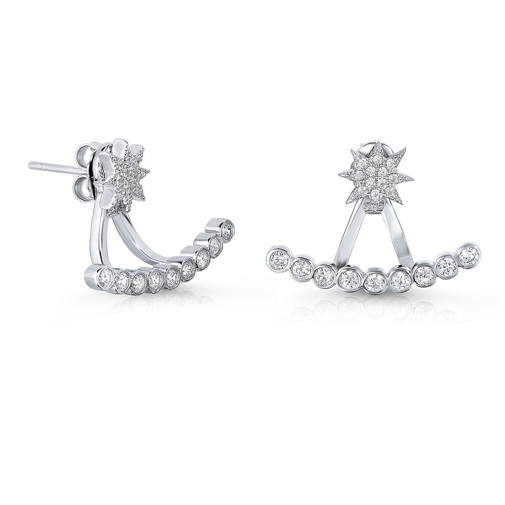 Sterling Silver Cubic Zirconia Starburst Front-Back Stud and Ear Jacket Drop Earring Set