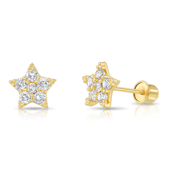 14k Gold Cubic Zirconia Star Stud Earrings