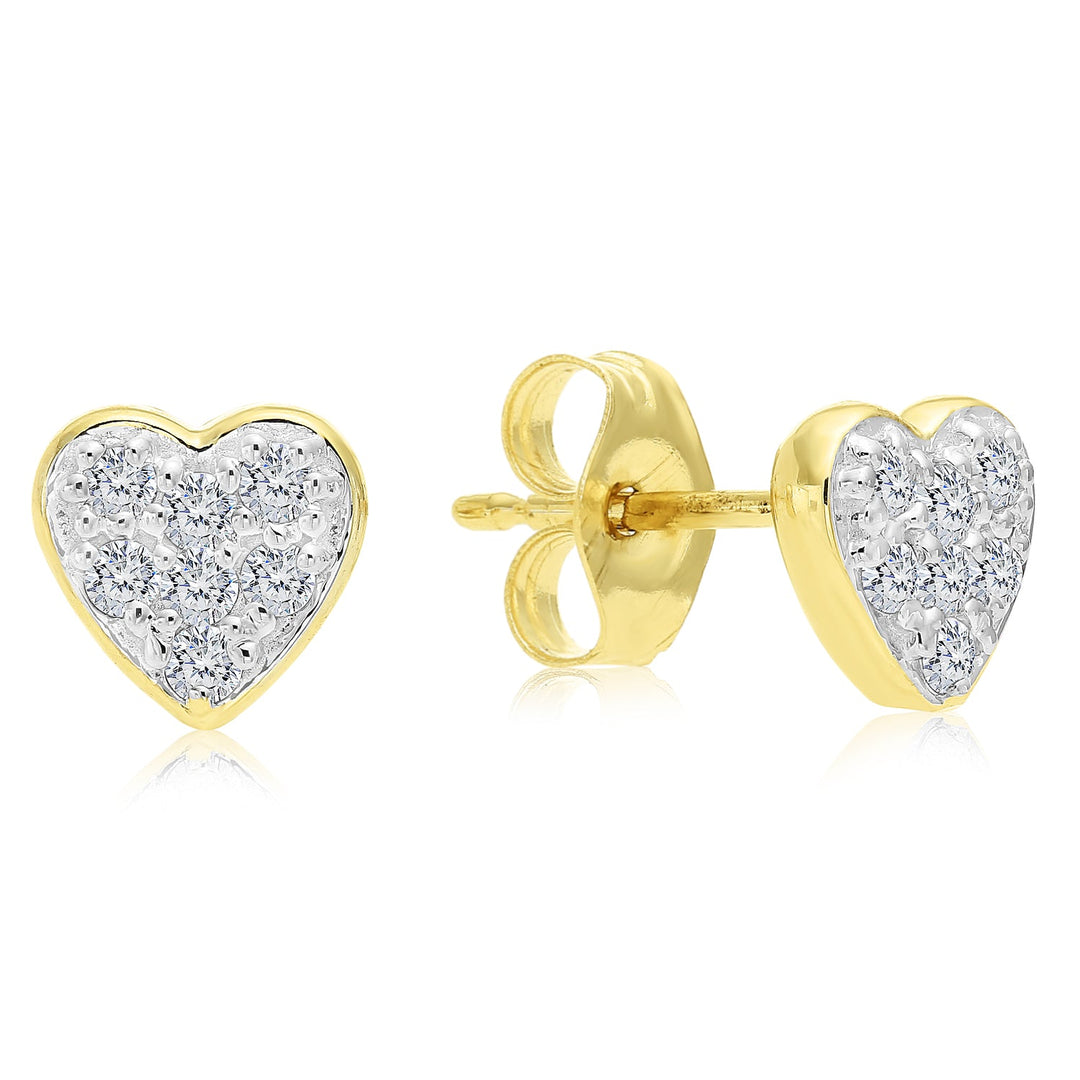 14K Solid Gold Heart Shape Natural Diamond Stud Earring