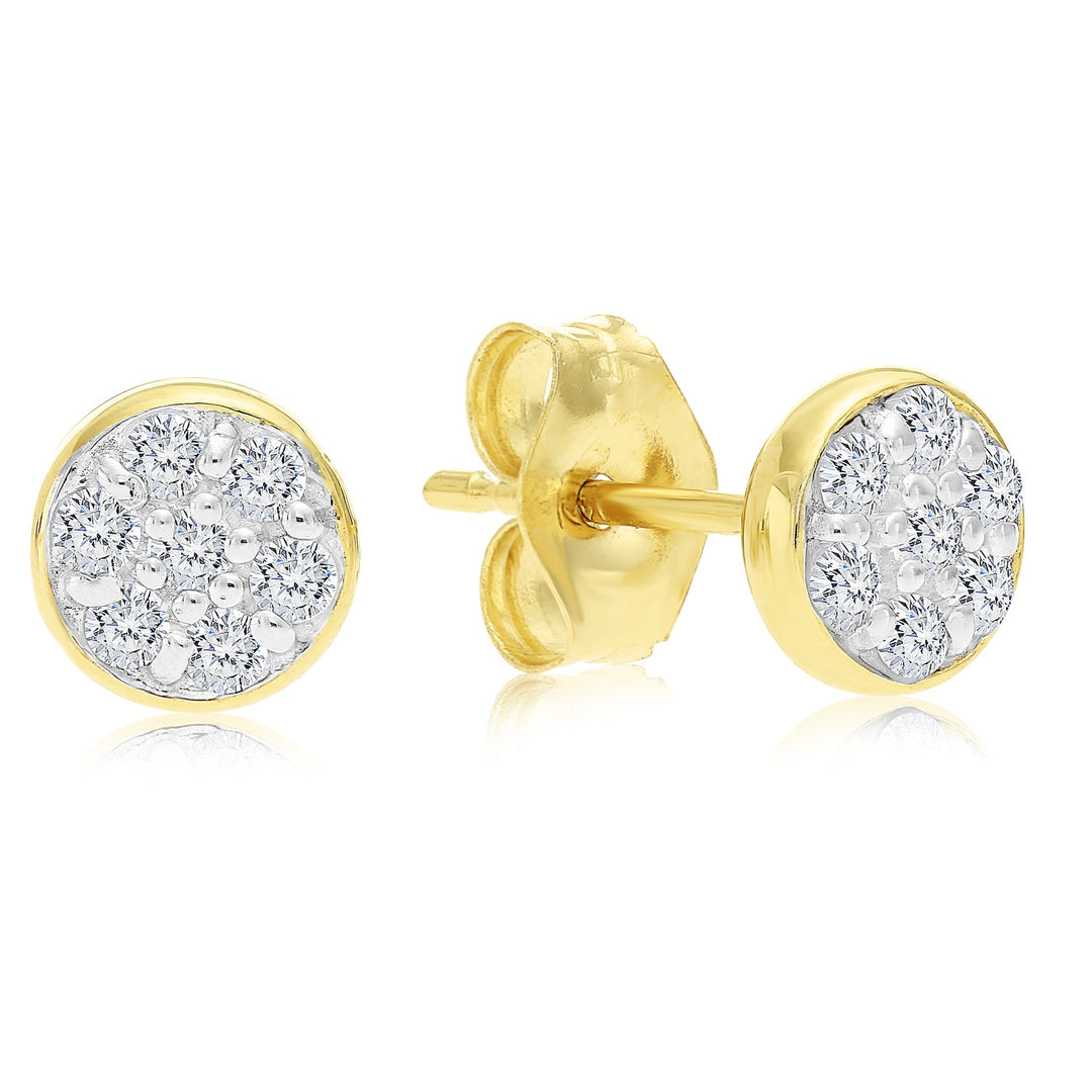 14K Solid Gold Round Shape Natural Diamond Stud Earring