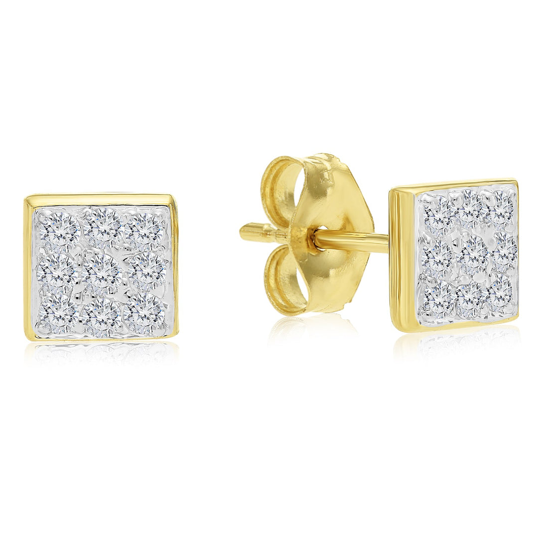 14K Solid Gold Square Shape Natural Diamond Stud Earring