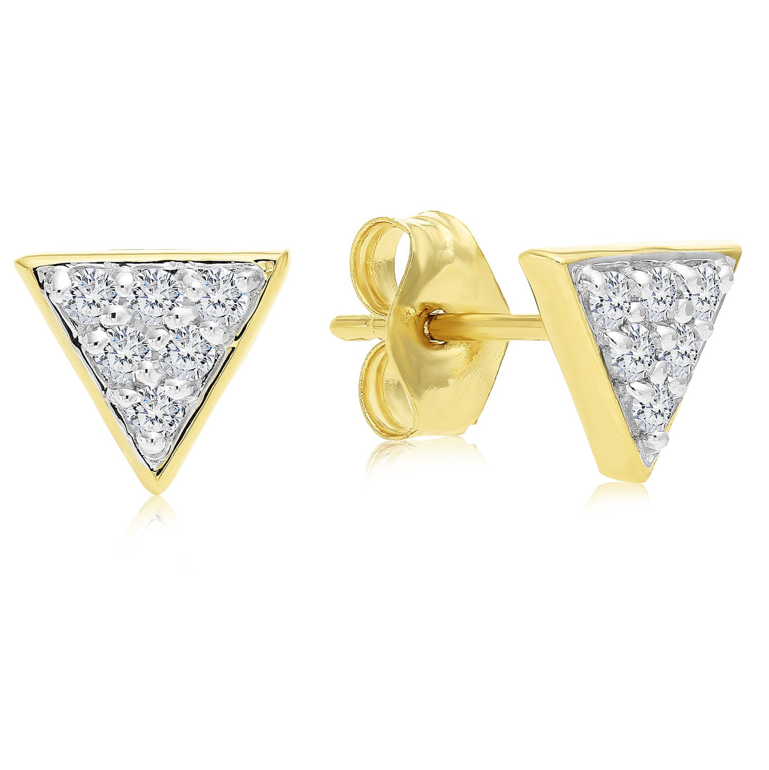 14K Solid Gold Triangle Shape Natural Diamond Stud Earring
