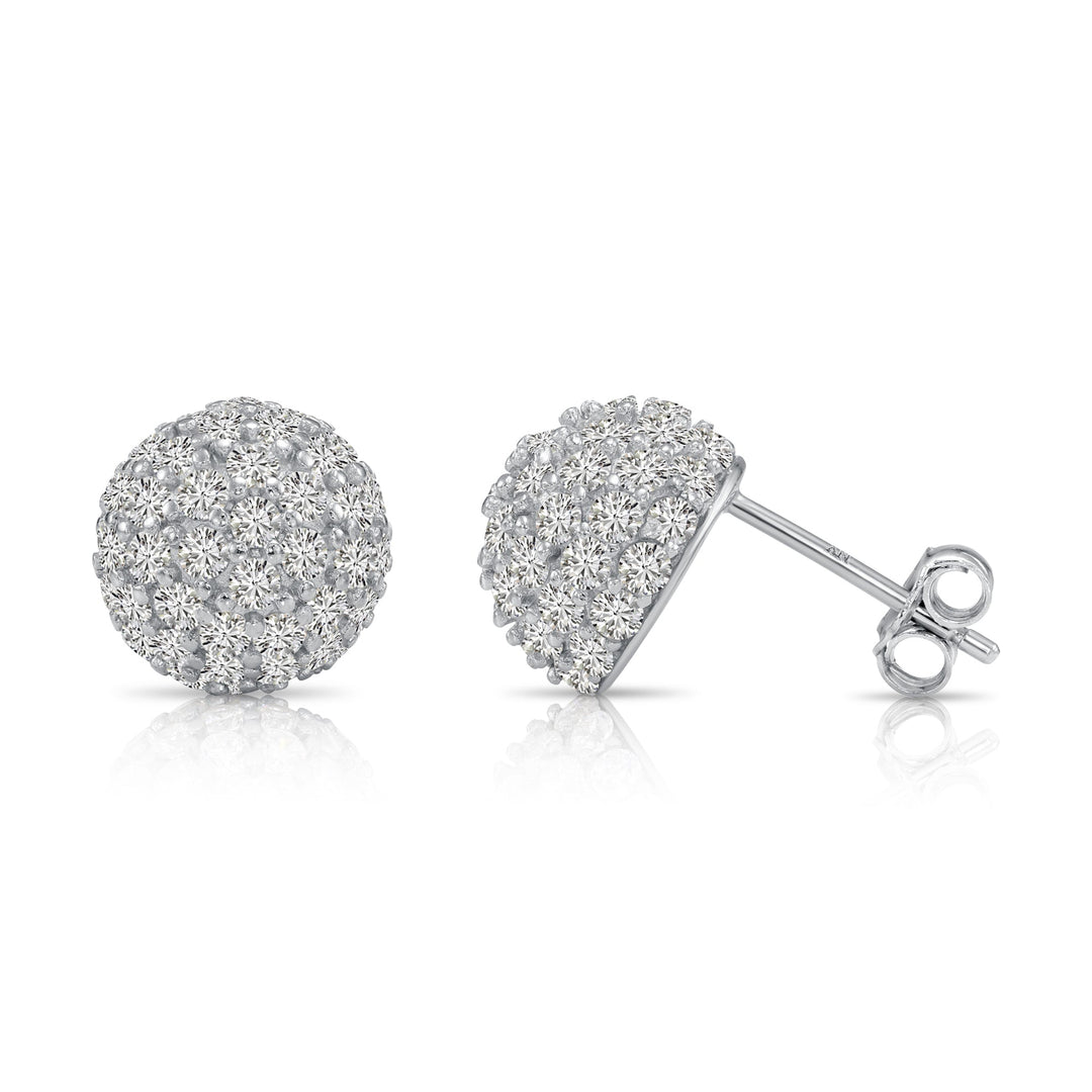 Sterling Silver Cubic Zirconia Half Ball Stud Earrings, Pushback