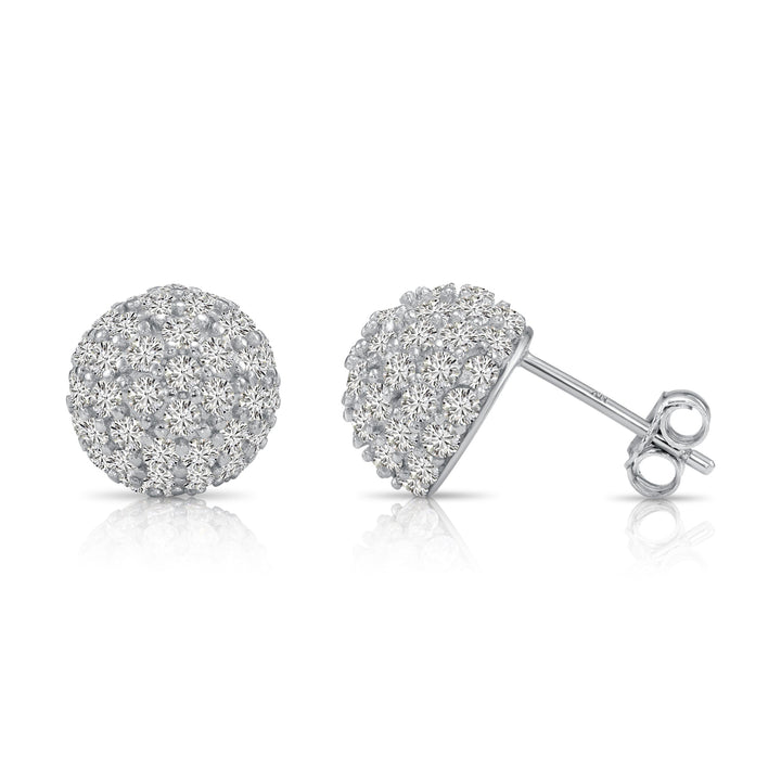 Sterling Silver Cubic Zirconia Half Ball Stud Earrings, Pushback