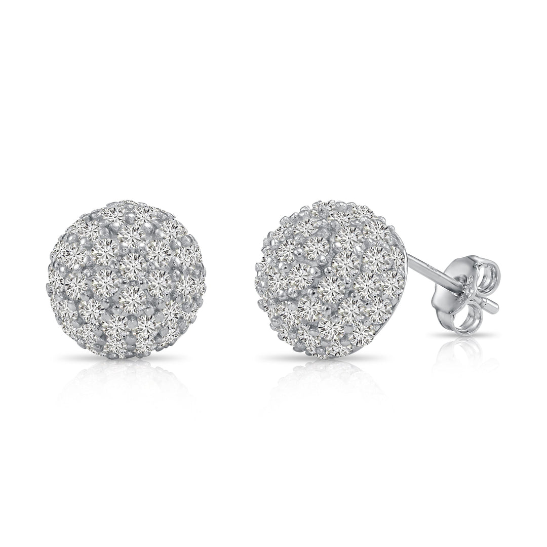Sterling Silver Cubic Zirconia Half Ball Stud Earrings, Pushback