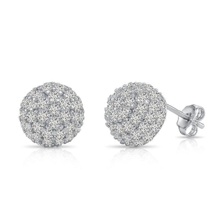 Sterling Silver Cubic Zirconia Half Ball Stud Earrings, Pushback