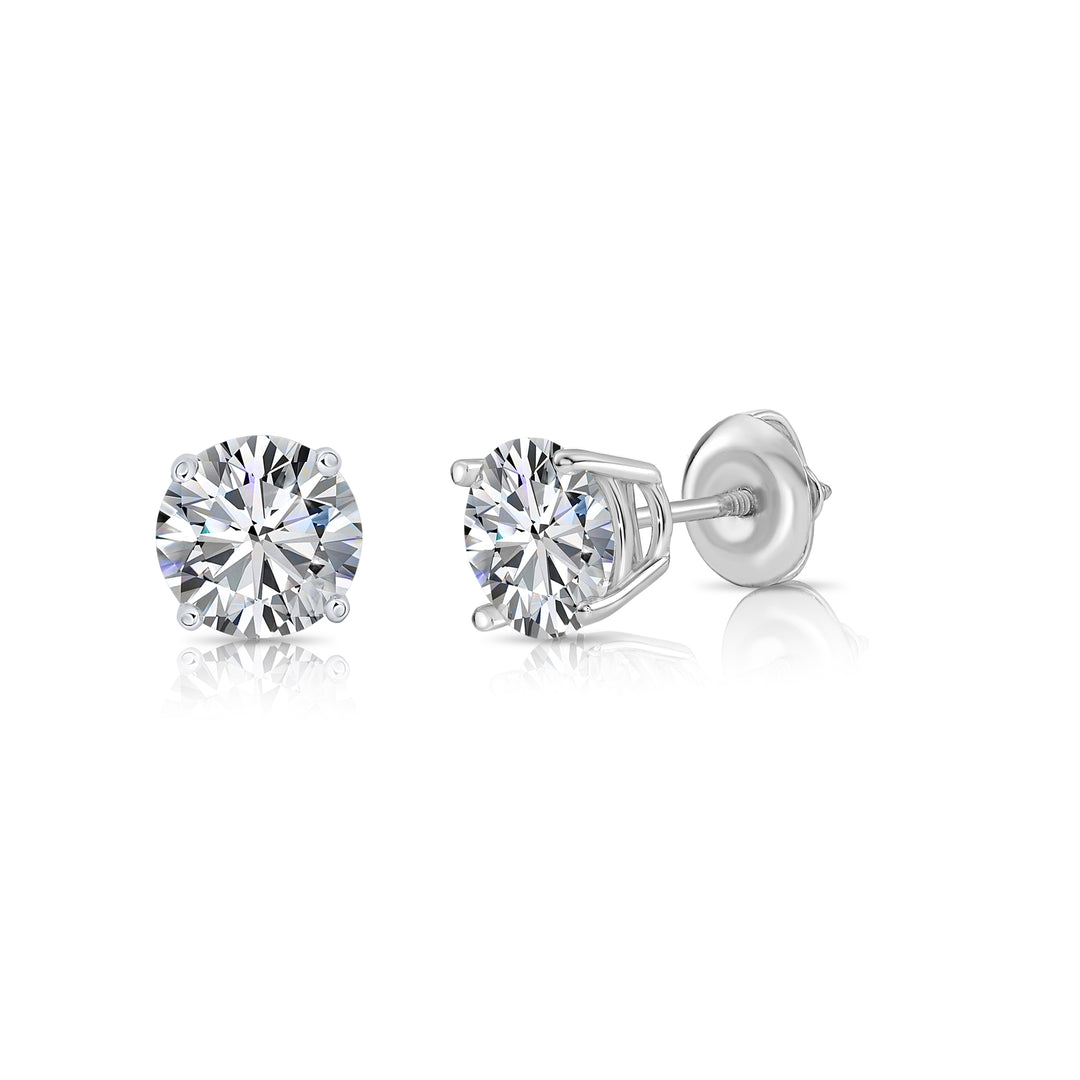 1.50 CTW IGI CERTIFIED - Lab Diamond Solitaire Stud Earrings in 14k White Gold - Screwback