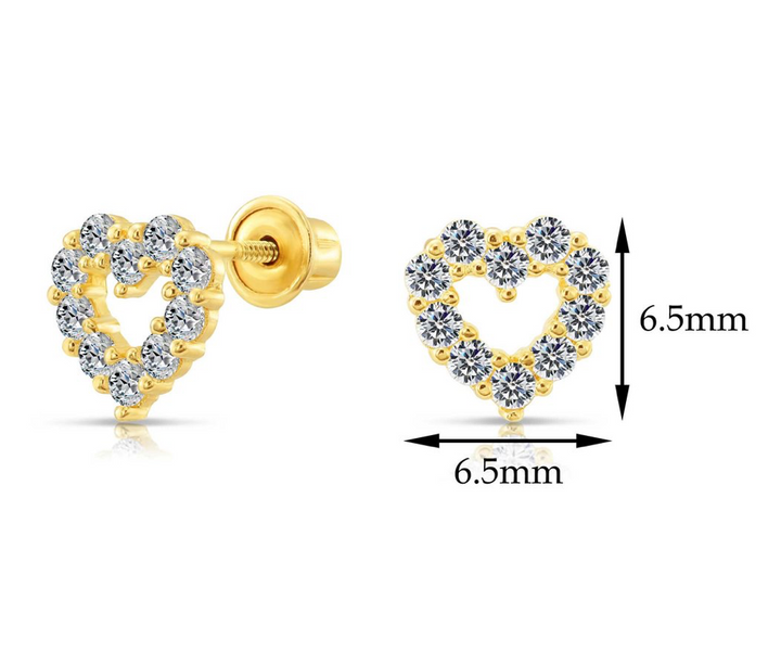 10k Yellow Gold Heart Cubic Zirconia Stud Earrings SCREWBACK