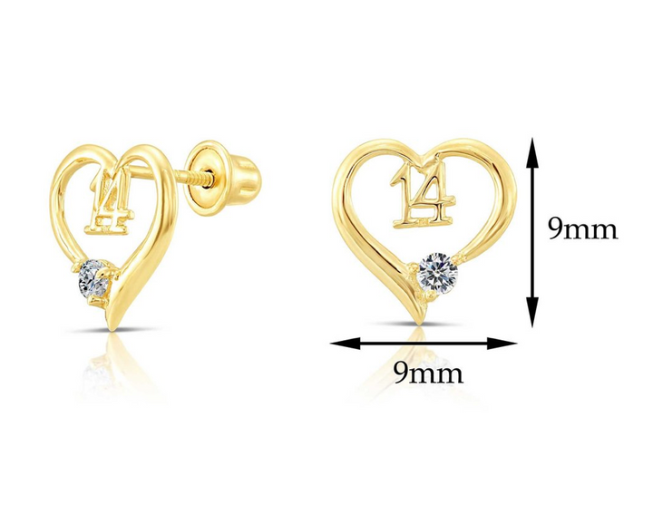 10k Yellow Gold Cubic Zirconia Heart Stud Earrings