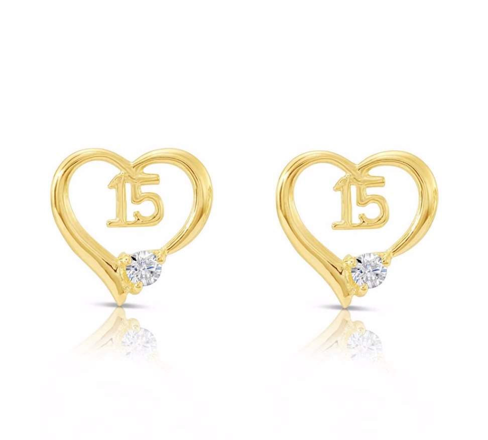 10k Yellow Gold Cubic Zirconia Heart Stud Earrings