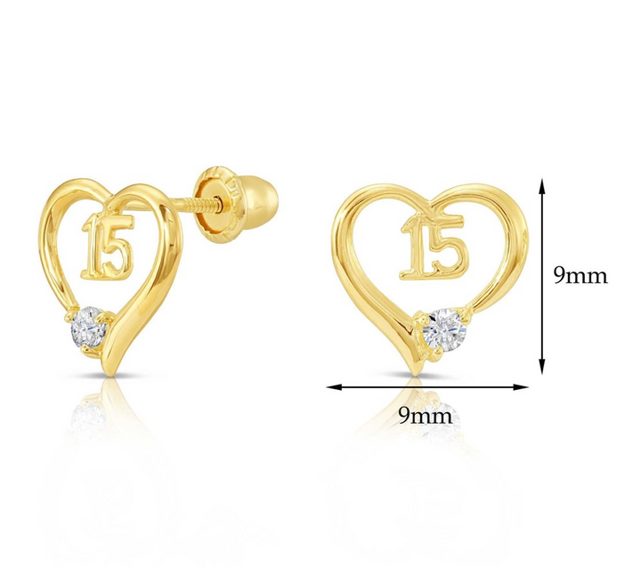 10k Yellow Gold Cubic Zirconia Heart Stud Earrings