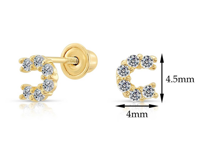 10k Yellow Gold Cubic Zirconia Horseshoe Stud Earrings