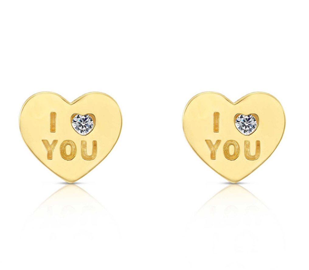 10k Yellow Gold Cubic Zirconia Heart Stud Earrings