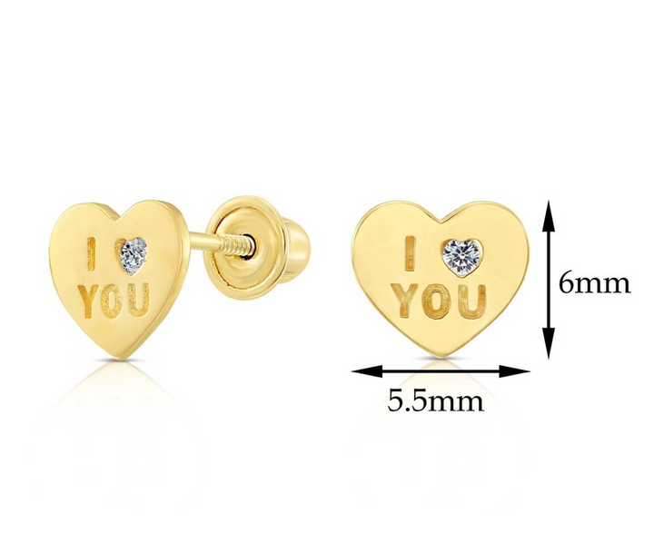 10k Yellow Gold Cubic Zirconia Heart Stud Earrings