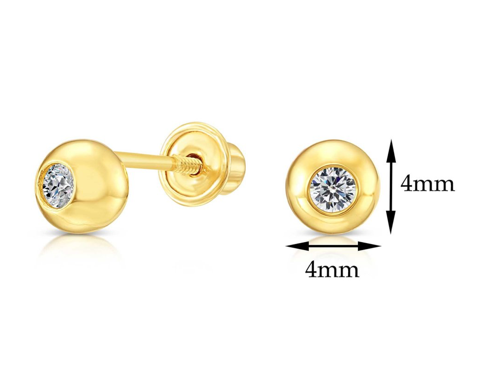 10k Yellow Gold Cubic Zirconia Half Ball Stud Earrings