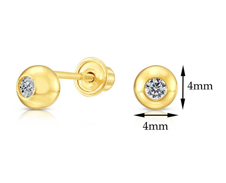10k Yellow Gold Cubic Zirconia Half Ball Stud Earrings