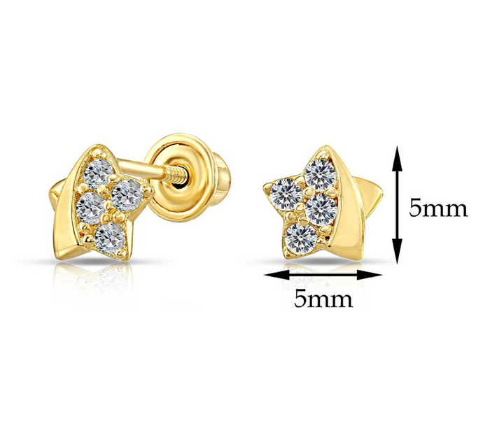 10k Yellow Gold Star Stud Earrings with Cubic Zirconia
