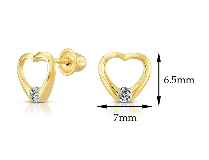 10k Yellow Gold Cubic Zirconia Heart Stud Earrings