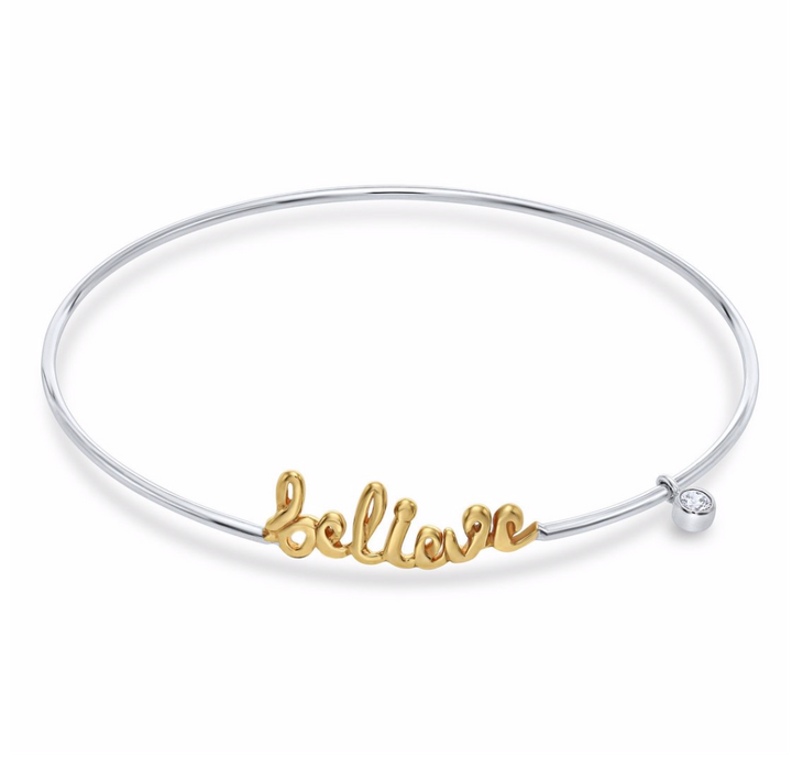 925 Sterling Silver Handmade "Believe" bangle bracelet