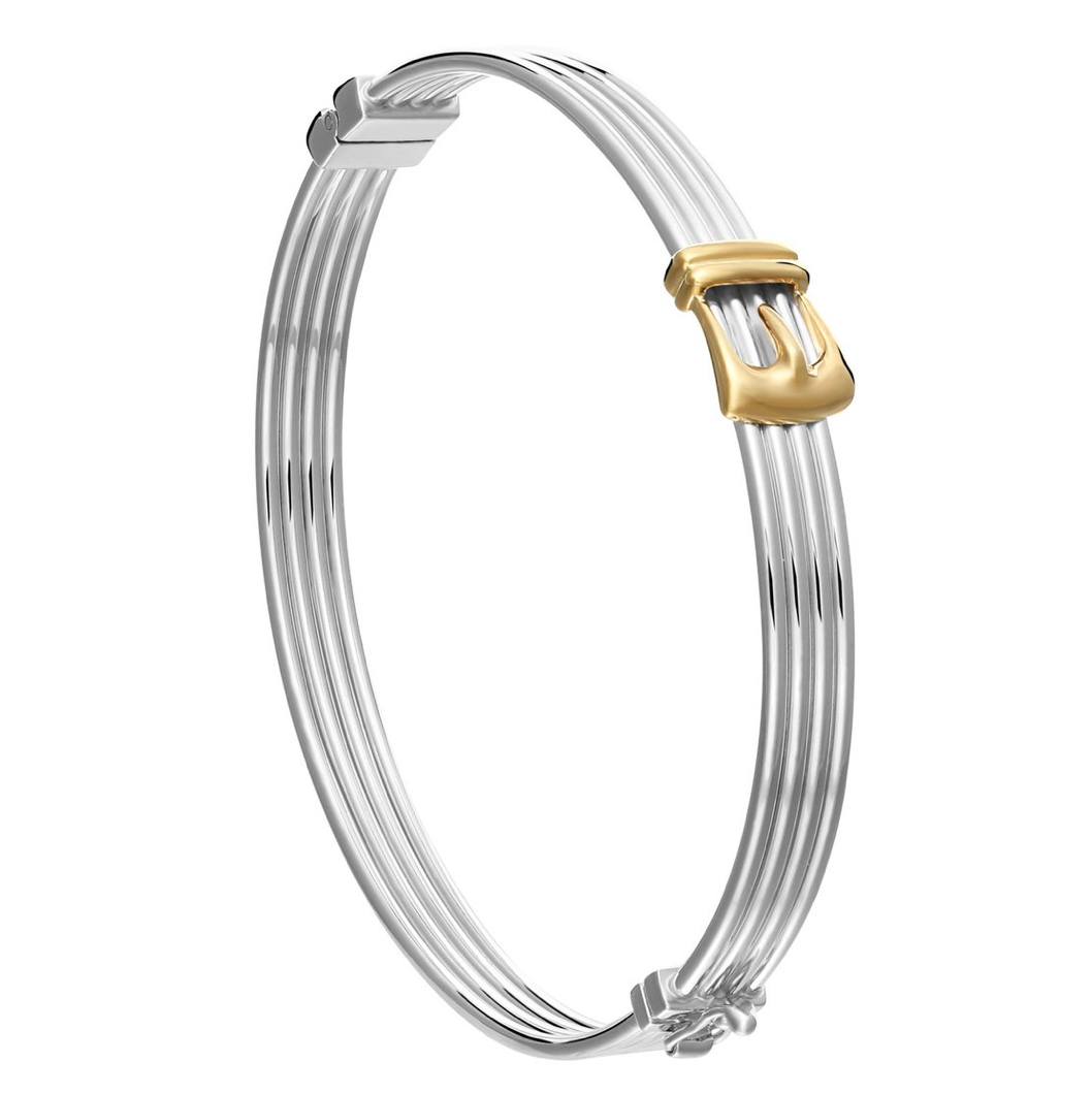 925 Sterling Silver Two-tone Hinged Buckle Bracelet