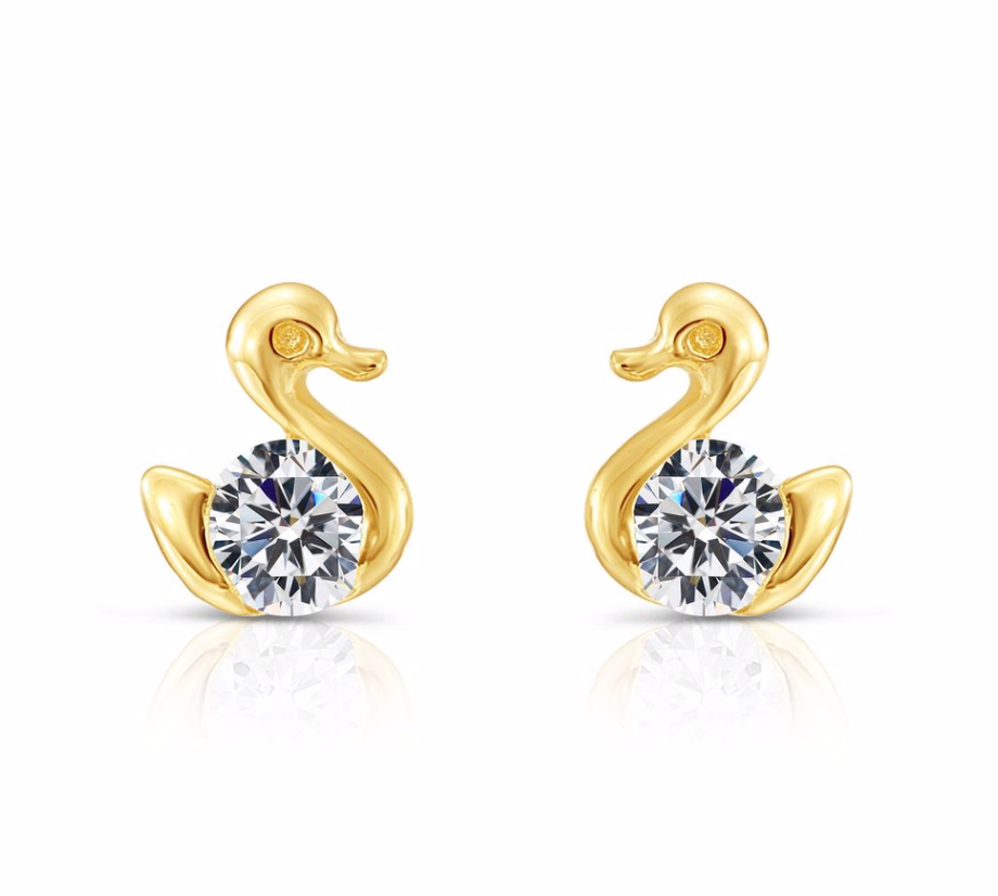 10k Yellow Gold Cubic Zirconia Duck Stud Earrings, Screwback