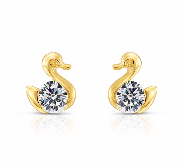 10k Yellow Gold Cubic Zirconia Duck Stud Earrings, Screwback