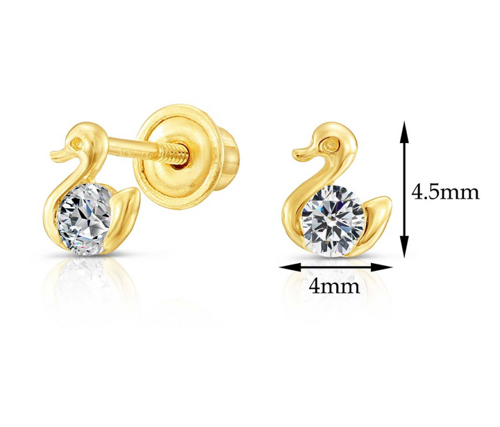 10k Yellow Gold Cubic Zirconia Duck Stud Earrings, Screwback