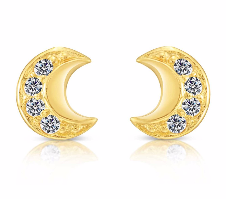 10k Yellow Gold Cubic Zirconia Moon Stud Earrings