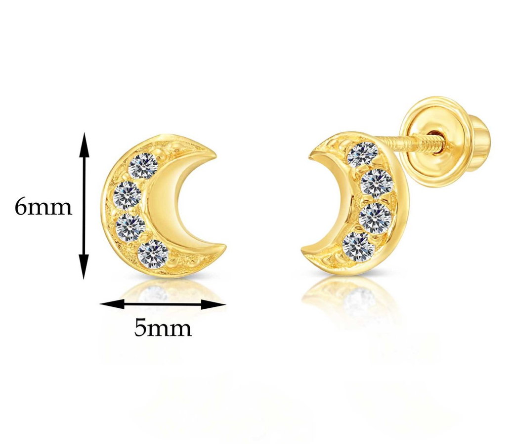 10k Yellow Gold Cubic Zirconia Moon Stud Earrings