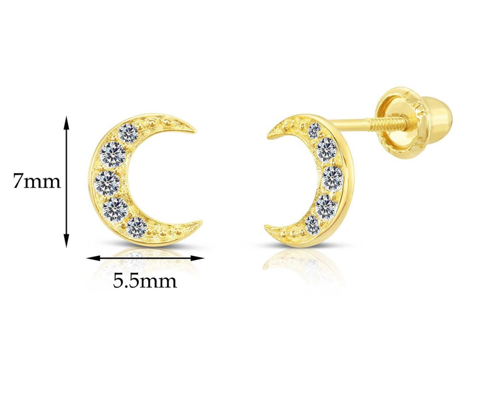 10k Yellow Gold Cubic Zirconia Moon Stud Earrings