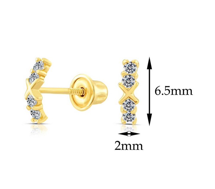 10k Yellow Gold Cubic Zirconia XO Stud Earrings