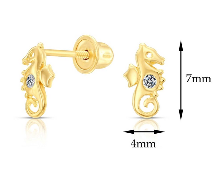 10k Yellow Gold Cubic Zirconia Seahorse Stud Earrings