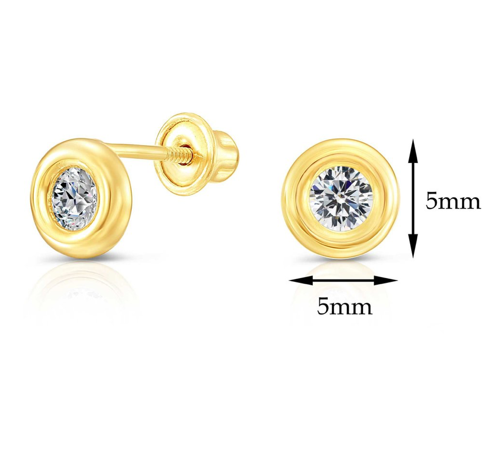 10k Yellow Gold Cubic Zirconia Round Circle Stud Earrings