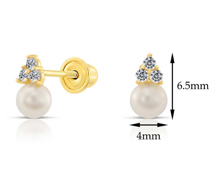10k Yellow Gold Cubic Zirconia Freshwater Pearl Stud Earrings