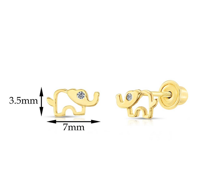 10k Yellow Gold Cubic Zirconia Elephant Stud Earrings, Screwback