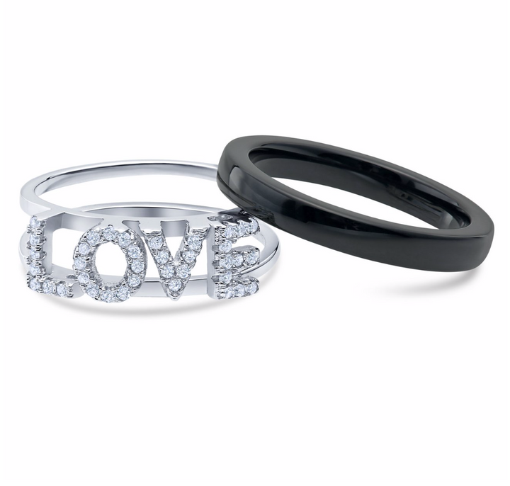 Sterling Silver Love Ring with Cubic Zirconia NYR1981