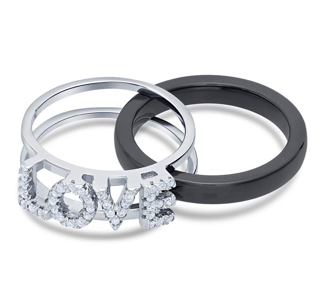 Sterling Silver Love Ring with Cubic Zirconia NYR1981