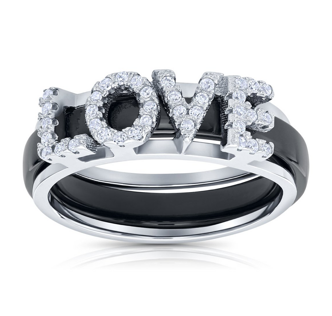 Sterling Silver Love Ring with Cubic Zirconia NYR1981