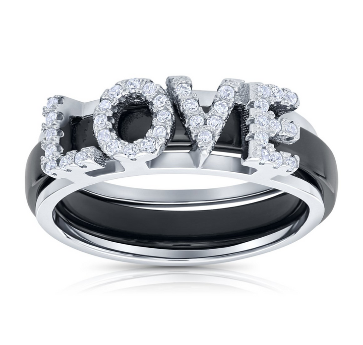 Sterling Silver Love Ring with Cubic Zirconia NYR1981