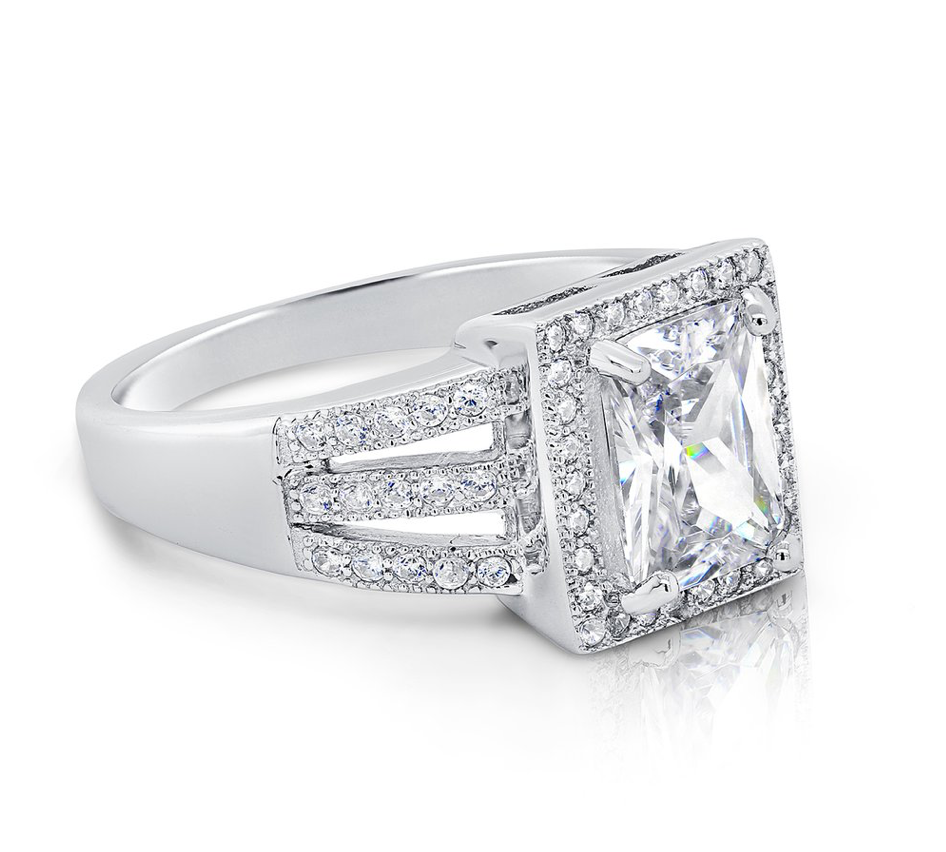 Sterling Silver Cubic Zirconia Long Princess-Cut Engagement Ring