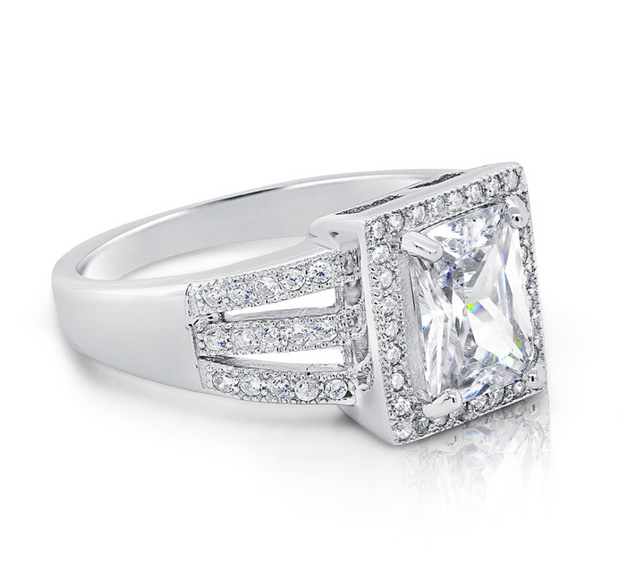 Sterling Silver Cubic Zirconia Long Princess-Cut Engagement Ring