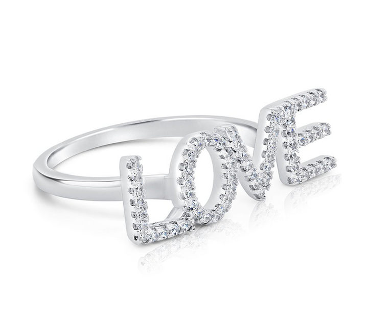 Sterling Silver Love Ring with Cubic Zirconia
