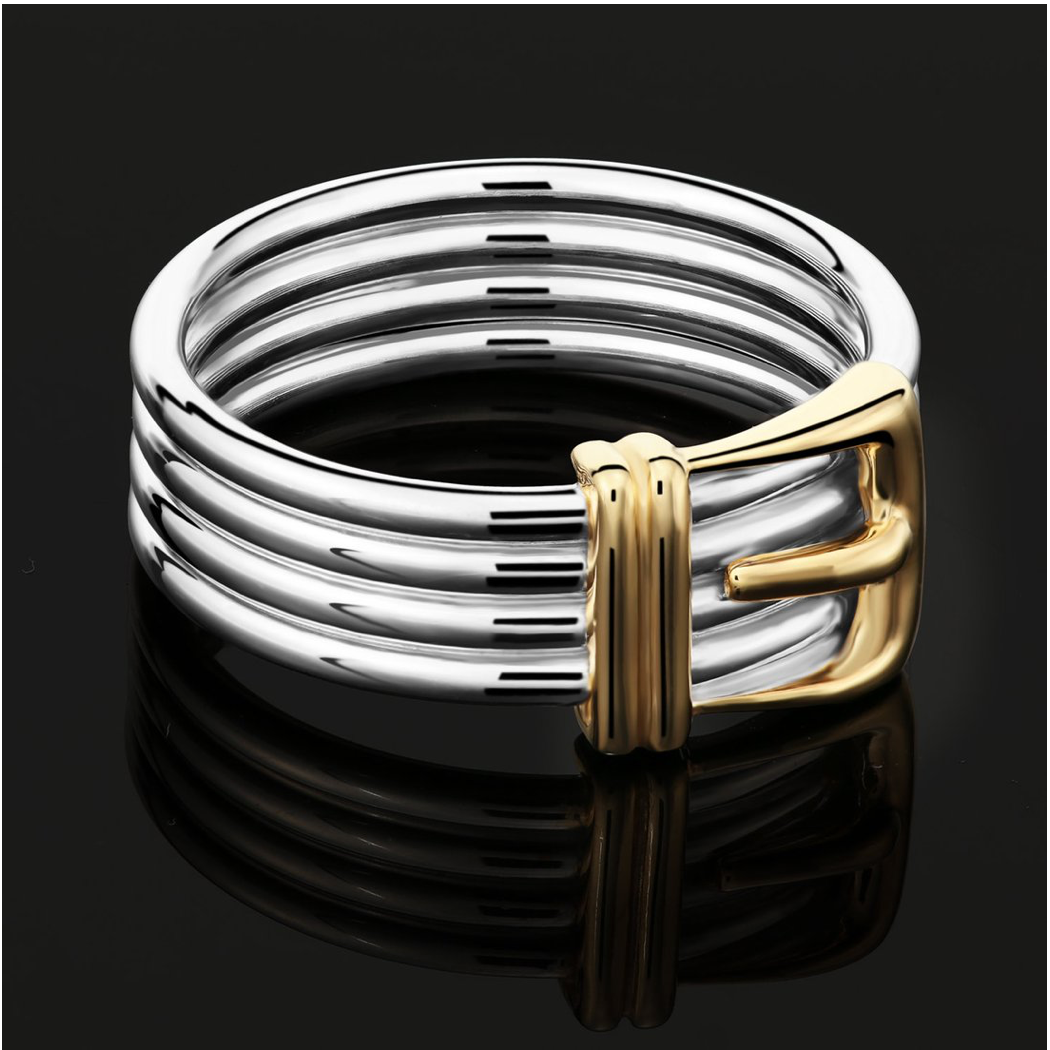 Sterling Silver Two-tone Buckle Style Ring