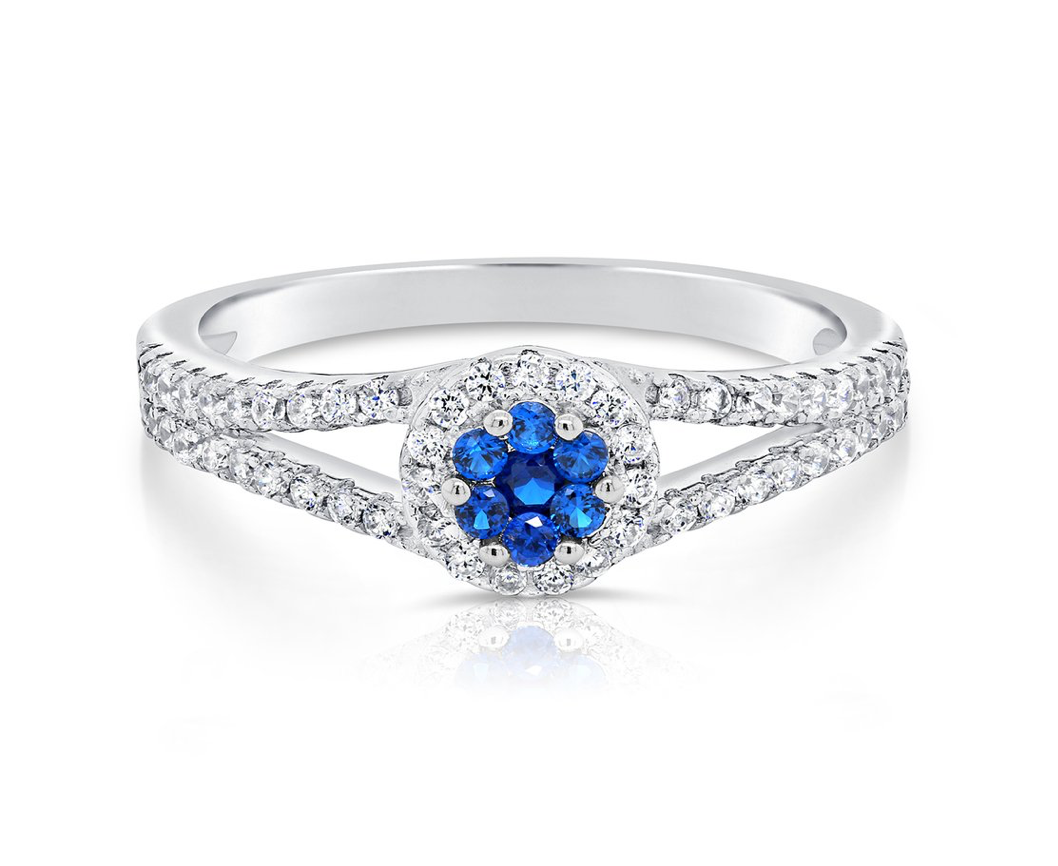 Sterling Silver Cubic Zirconia Halo Birthstone Ring