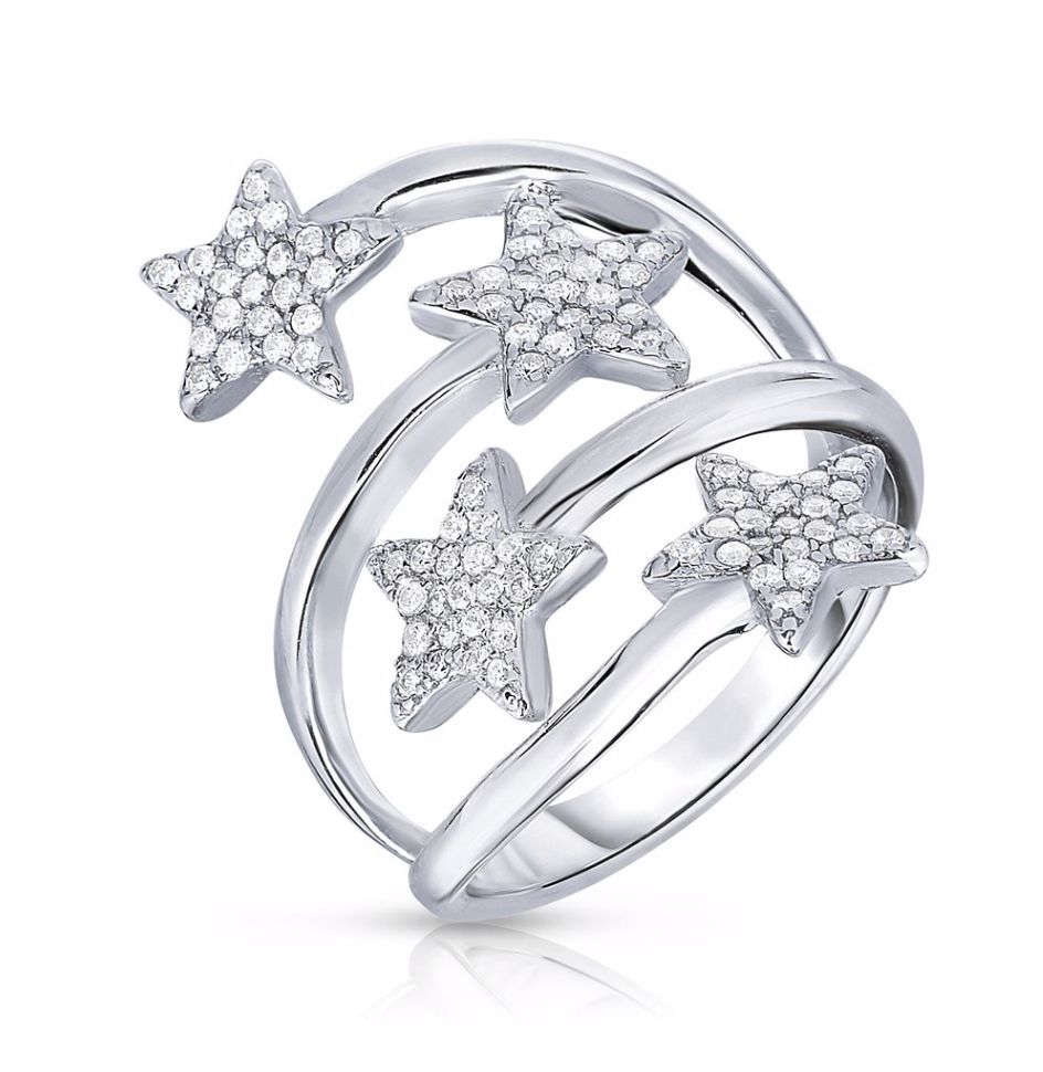 Sterling Silver Cubic Zirconia Stars Wrap Spiral Ring NY2051