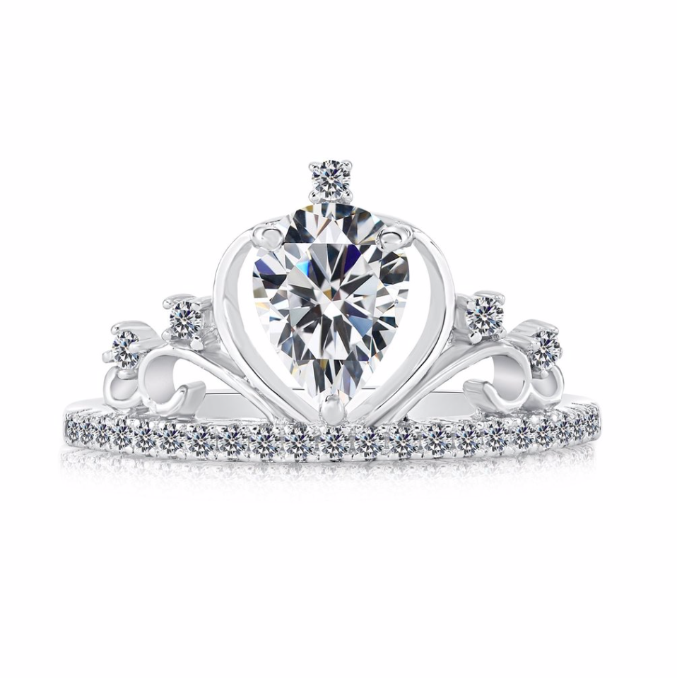 Sterling Silver Cubic Zirconia Princess Tiara Ring (DG-30)