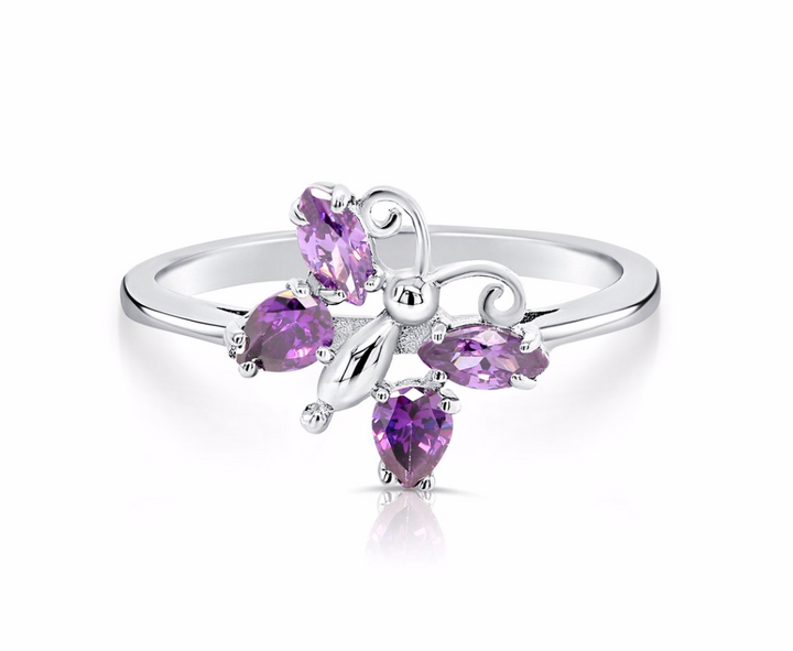 Sterling Silver Cubic Zirconia Birthstone Butterfly Ring